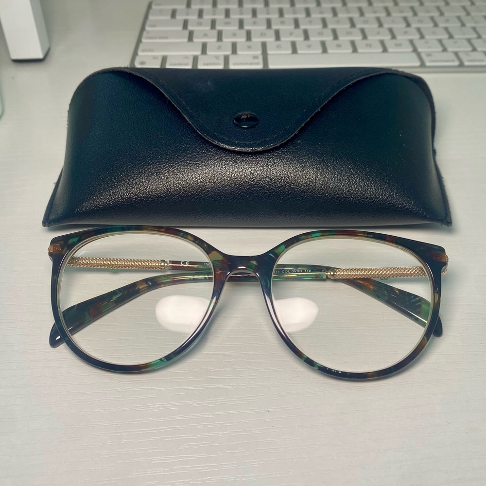 Authentic TOUS tortoiseshell eyeglasses with gold details + case